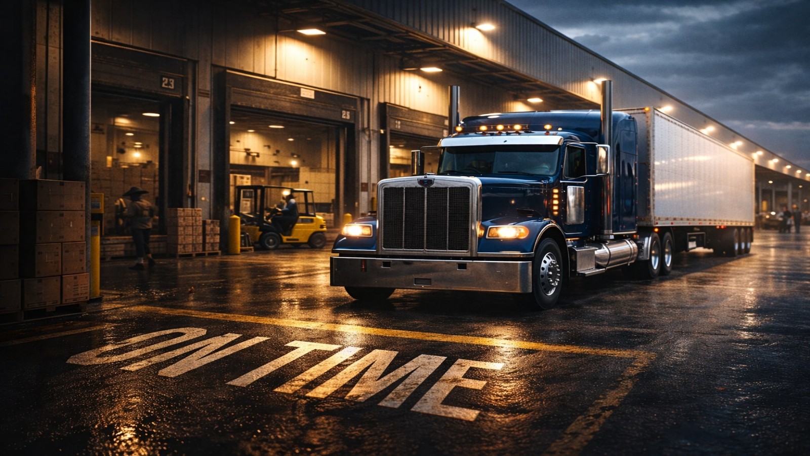 Semi truck at night with LED lights